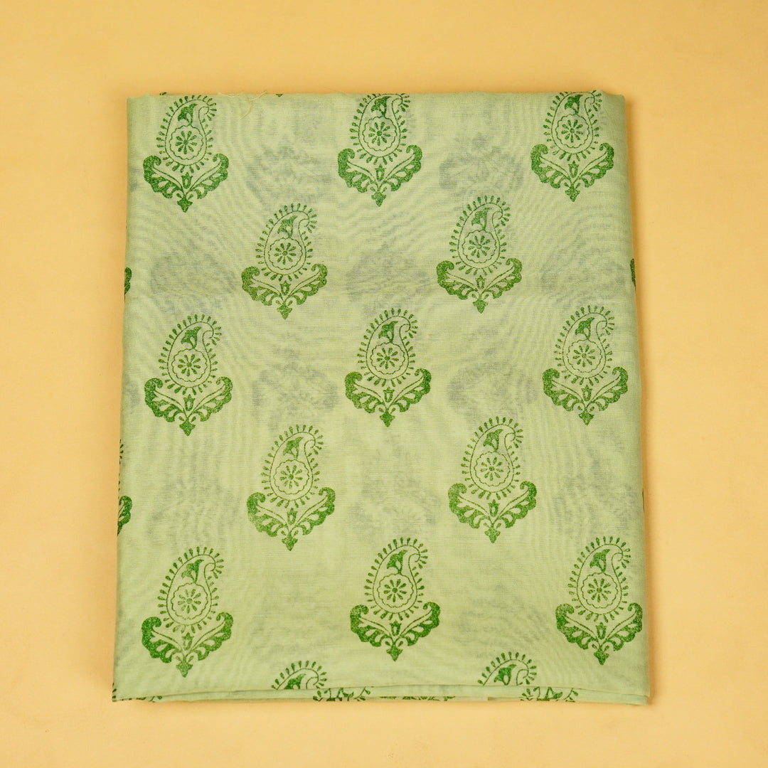Kerry Printed Suit fabric set on Semi Chanderi (Unstitched)- Sea Green