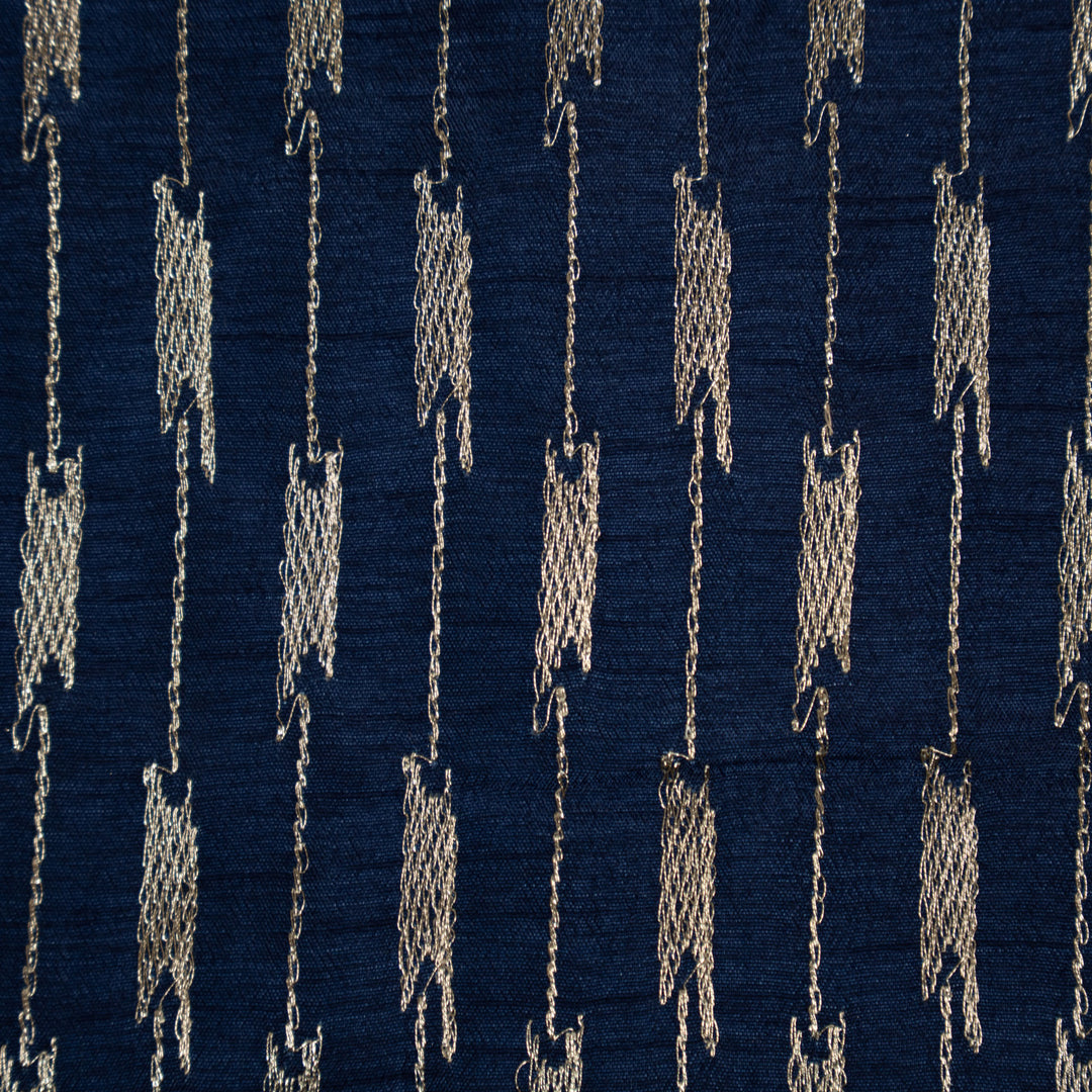 Abia Geometric Jaal on Navy Blue Semi Raw Silk