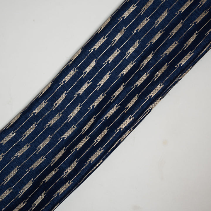 Abia Geometric Jaal on Navy Blue Semi Raw Silk