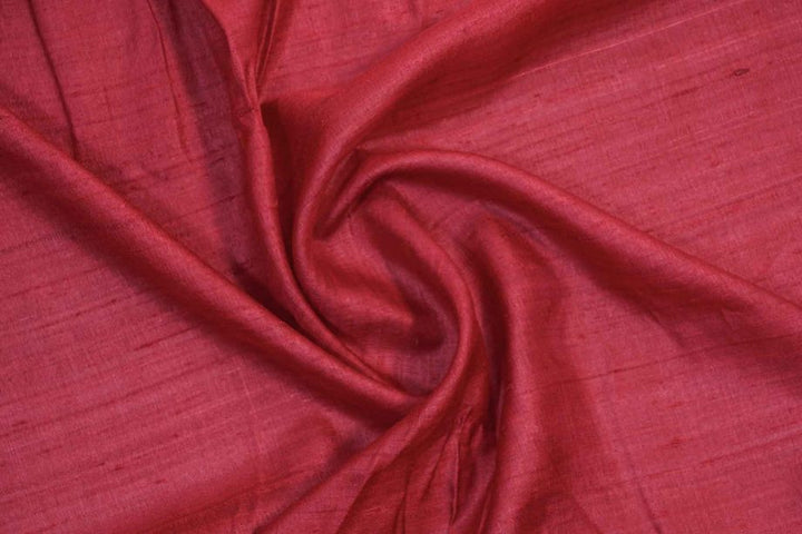 Crimson Red Colour Plain Tussar Silk