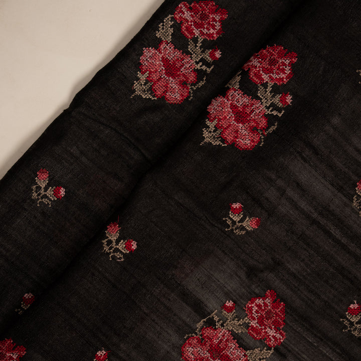 Afreeda Buta on Black Tussar Silk