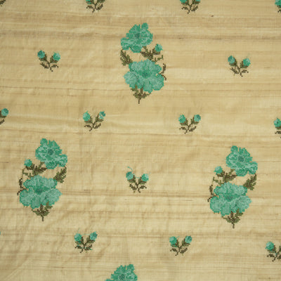 Afreeda Buta on Natural/Turquoise Tussar Silk