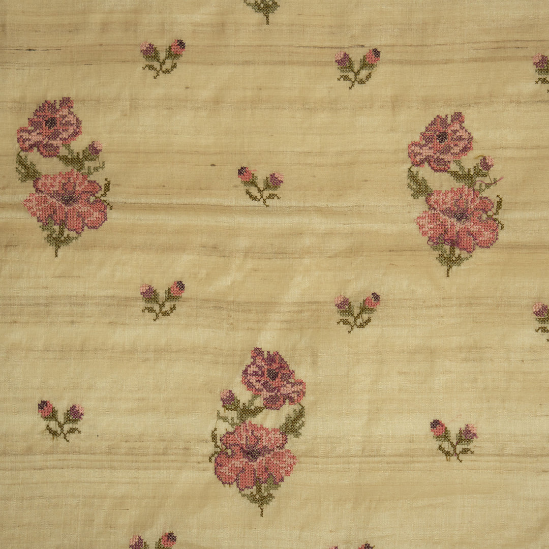 Afreeda Buta on Natural/Pink Tussar Silk