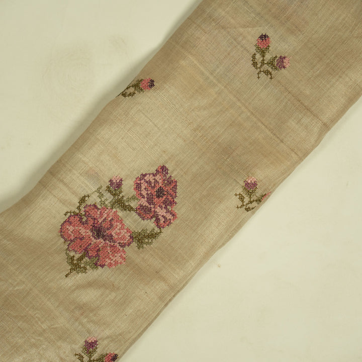 Afreeda Buta on Natural/Pink Tussar Silk