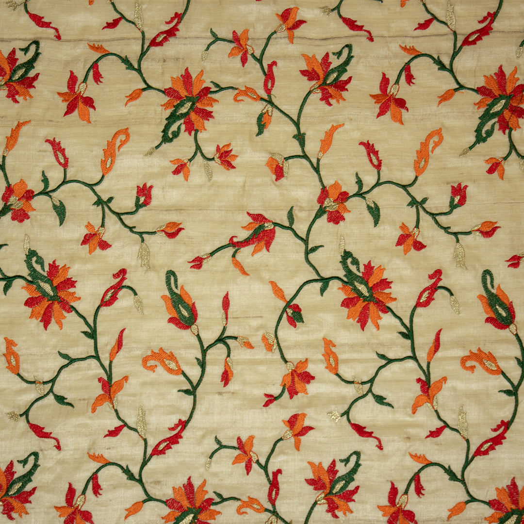 Kaani Style Jaal On Natural/Orange Tussar Silk