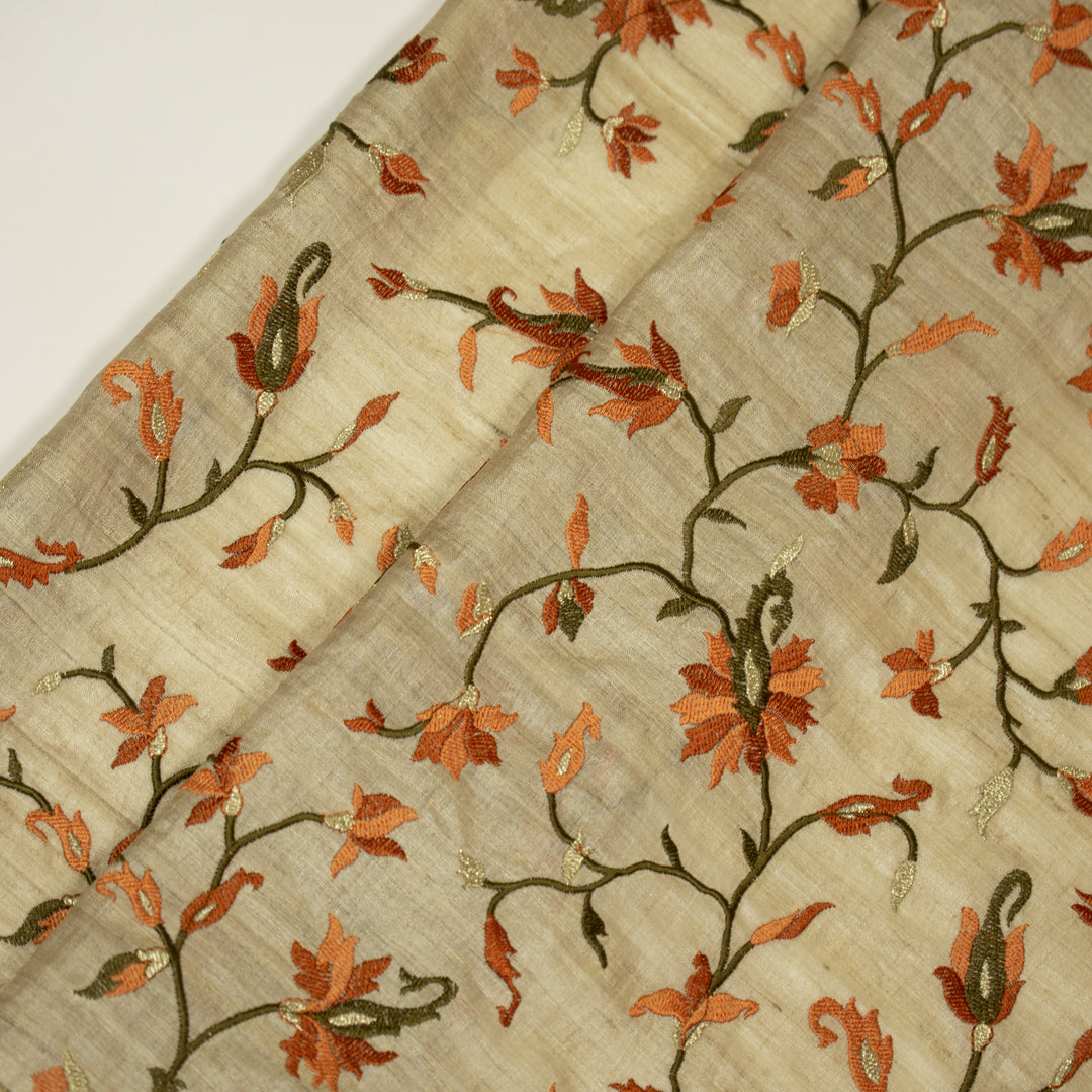 Kaani Style Jaal On Natural/Rust Tussar Silk