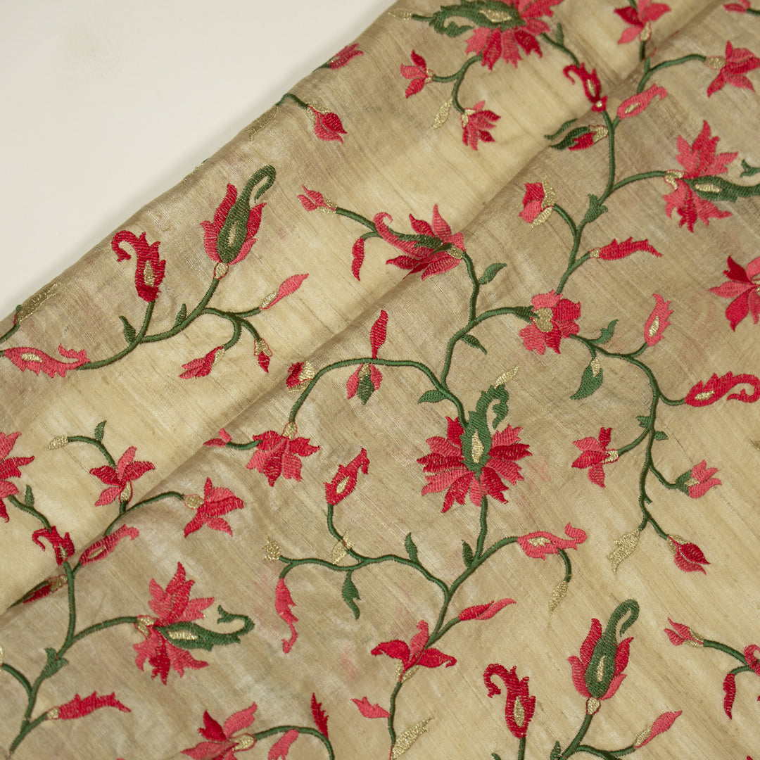 Kaani Style Jaal On Natural/Fuxia Tussar Silk