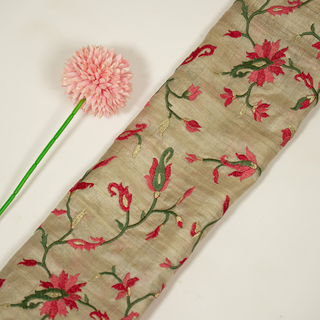 Kaani Style Jaal On Natural/Fuxia Tussar Silk