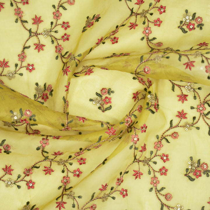 Roohani Jangla on Yellow Silk Organza