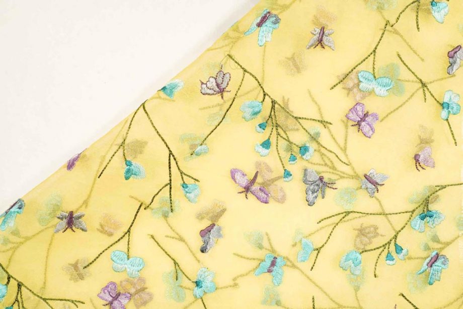 Butterfly Jaal On Lemon Silk Organza