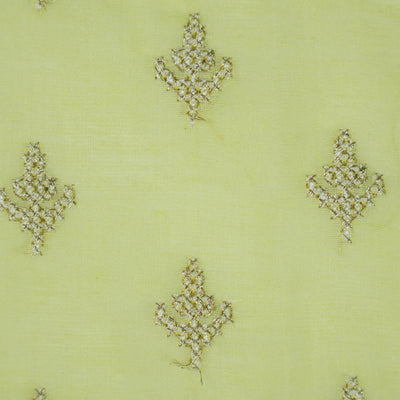 Cross Style Buti on Pista Green Silk Chanderi