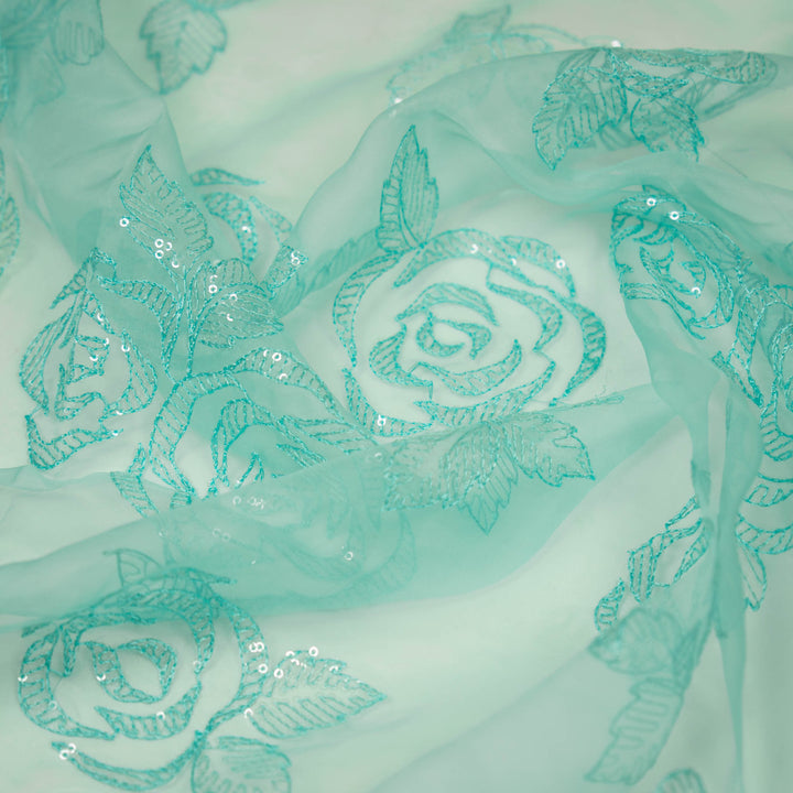 Zoya Floral Buta on Turquoise Silk Organza