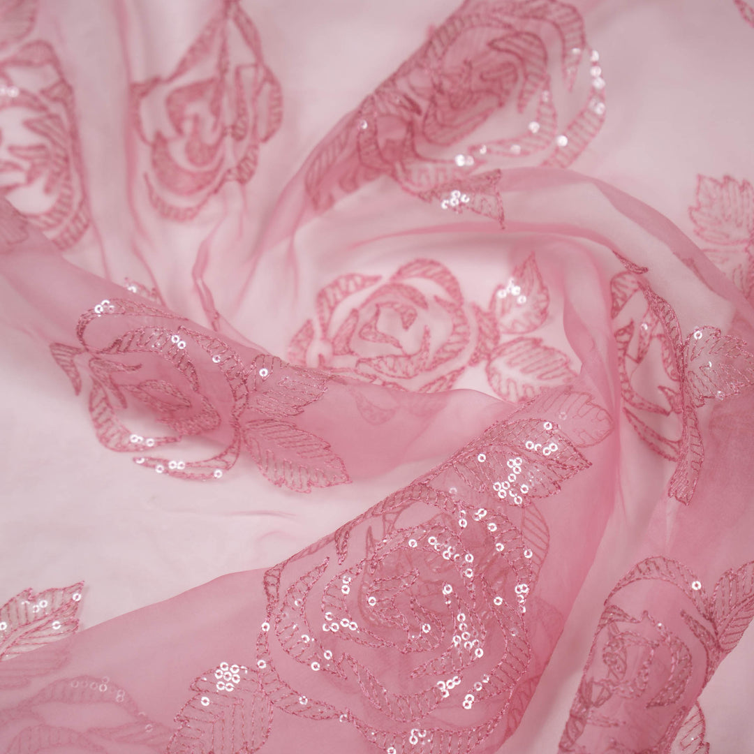 Zoya Floral Buta on Pink Silk Organza