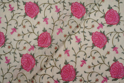 Embroidered Floral Jaal On Ivory Cotton-Zarinama