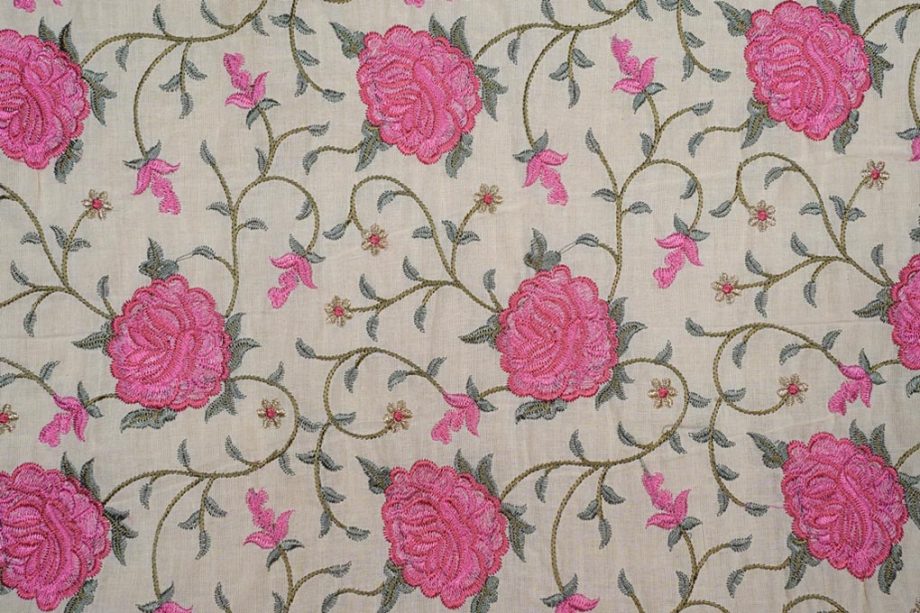 Embroidered Floral Jaal On Ivory Cotton-Zarinama