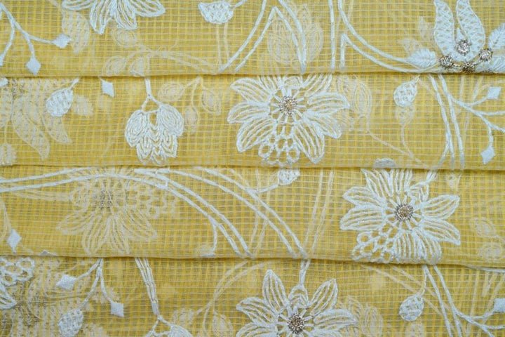 Floral Jaal Embroidery On Lemon Munga Kota