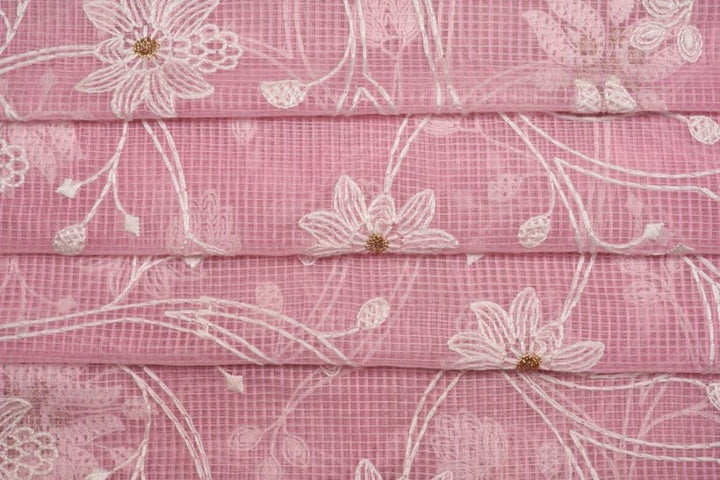 Floral Jaal Embroidery On Pink Munga Kota