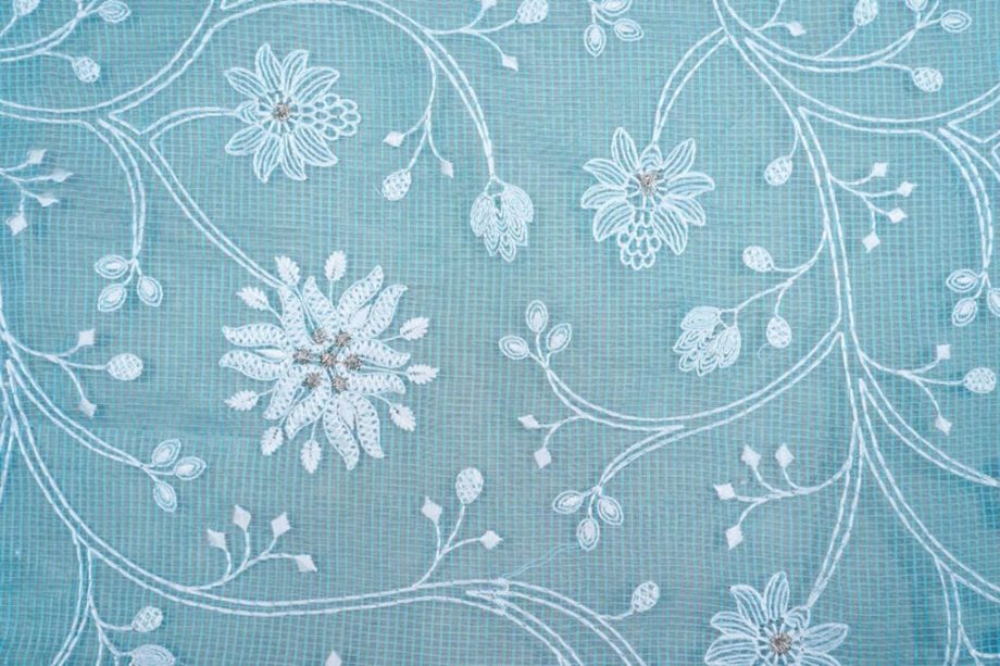Floral Jaal Embroidery On Turquoise Munga Kota