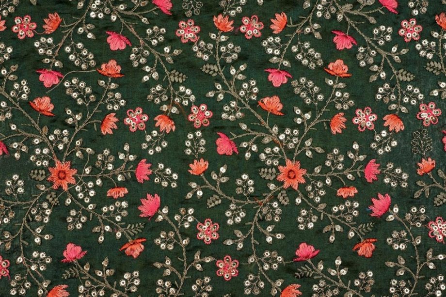 Zeenat Floral Jaal with Sequin Touch On Bottle Green Chinon