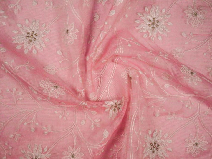 Floral Jaal Embroidery On Pink Munga Kota