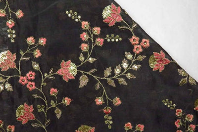 Lotus Jaal with Sequin Touch On Charcoal Silk Chanderi