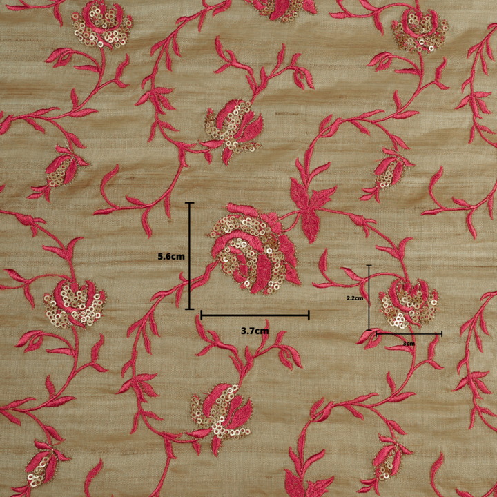 Daksha Embroidered Jaal on Natural Fuxia Tussar Silk- Zarinama