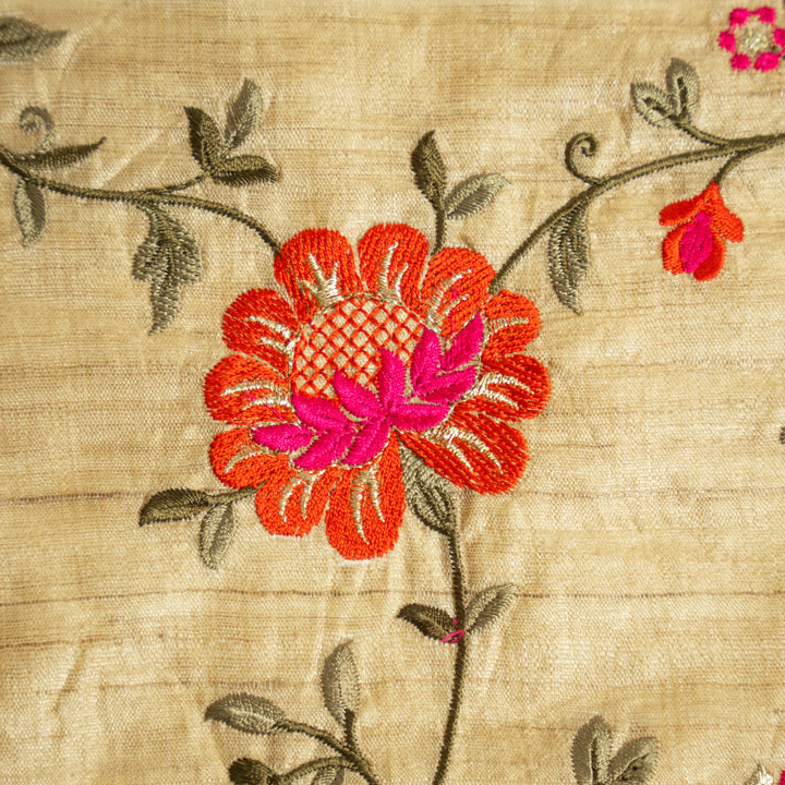 Rida Floral Jaal on Natural/Fuxia Tussar Silk