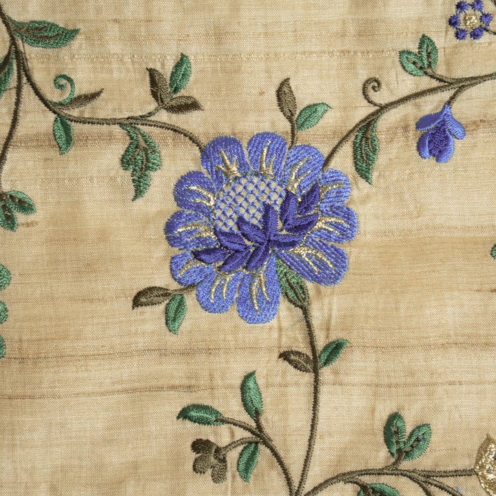Rida Floral Jaal on Natural/Royal Blue Tussar Silk