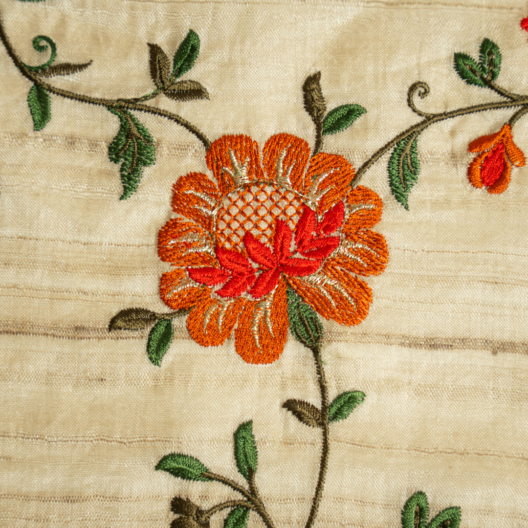 Rida Floral Jaal on Natural/Rust Tussar Silk