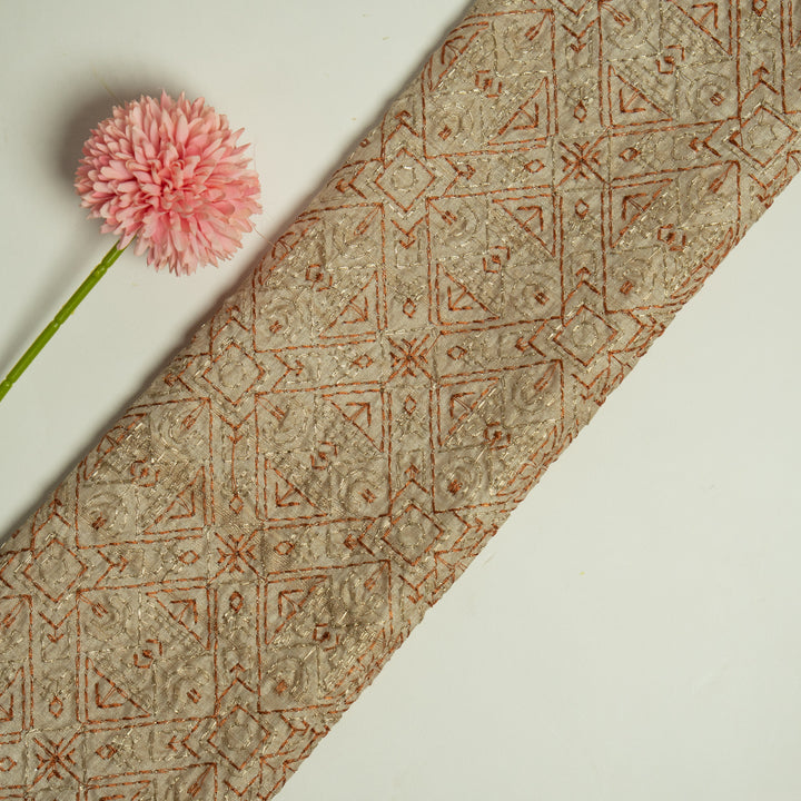 Alma Geometric Jaal on Natural/Rust Tussar Silk