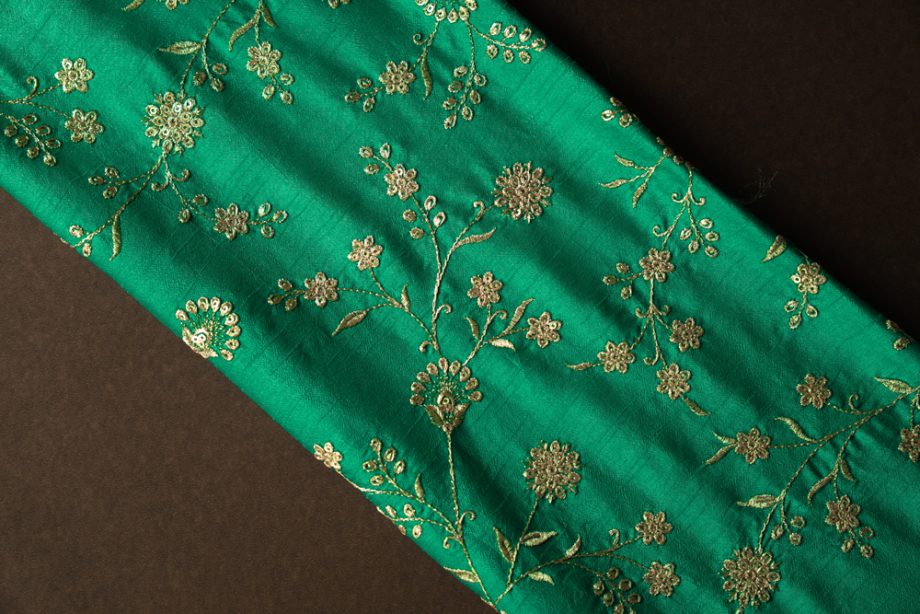 Floral Crown Jaal of Zari with Sequin Touch on Teal Semi Raw Silk
