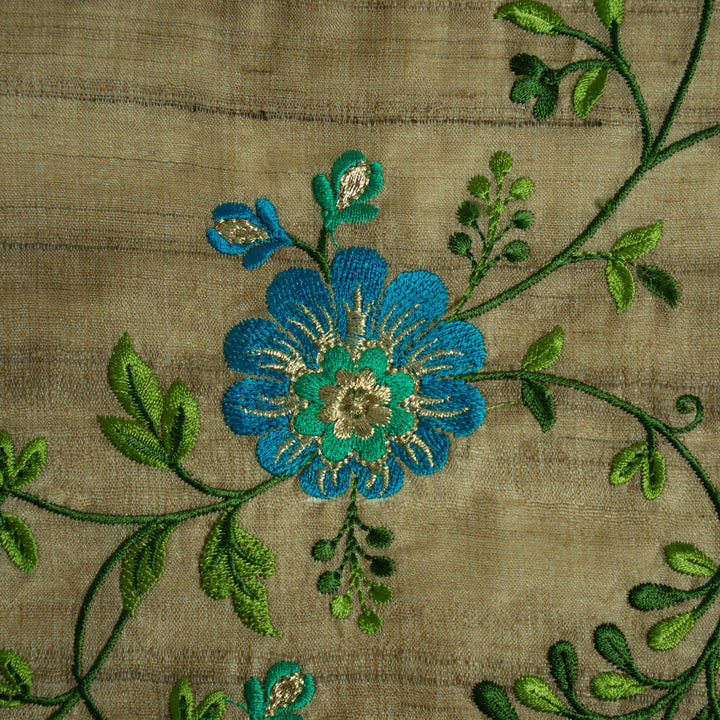 Rida Floral Jaal on Natural/Teal Tussar Silk