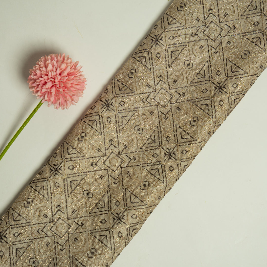 Alma Geometric Jaal on Natural/Chard Brown Tussar Silk