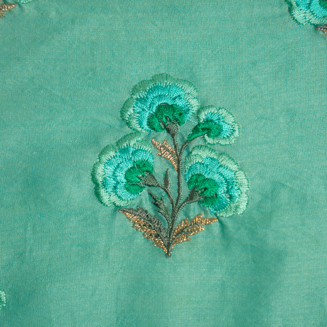 Advika Floral Buta on Turquoise Silk Chanderi